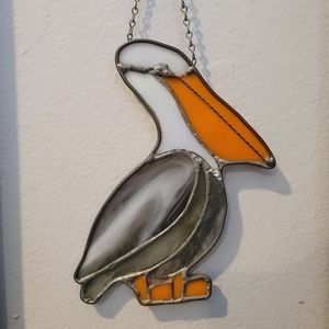 Vintage Stained Glass Pelican Sun Catcher